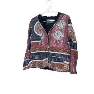 Gramicci Jacket Womens Medium Multicolor Quilted Hooded Cotton Boho Zip Print